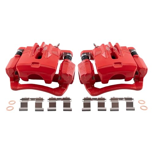 Image of TRQ Rear Brake Caliper Set Painted Red Compatible with 2010-2014 Subaru Legacy 2010-2014 Outback