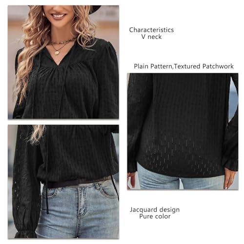 Blusa feminina em V com gravata, pulôver jacquard de ajuste solto para outono, cor, leve, respirável