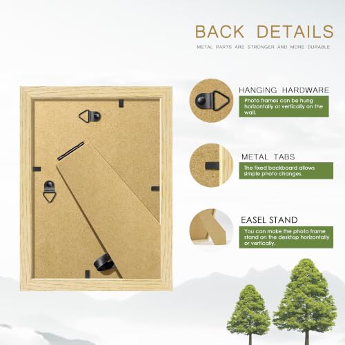 Image of 5x7 Picture Frame Set of 4, Natural Solid Wood Frames, Wall Mount