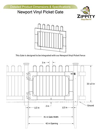 image for Zippity Outdoor Products ZP19004 Newport Vinyl Picket Unassembled Gate