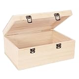 Voittozege Unfinished Wooden Box,12 x 9 x 5 Inch Natural Wood Boxes Large Wooden Box with Hinged Lid and Front Clasp DIY Wood Boxes Craft Stash Boxes for Art Hobbies Gifts and Home Storage