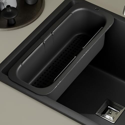 Image of Lorazzo Kitchen Sink Basket - Over The Sink Expandable Colander for Vegetable & Fruit Washing | Drain Basket & Sink Strainer | Adjustable Kitchen Sink Accessories | 1-Year Warranty (Matte Black)