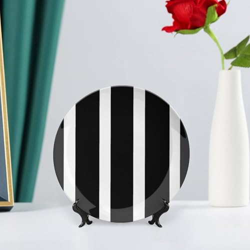 Plato decorativo de porcelana hueso rayas blanco negro 7 pulg miniatura 6
