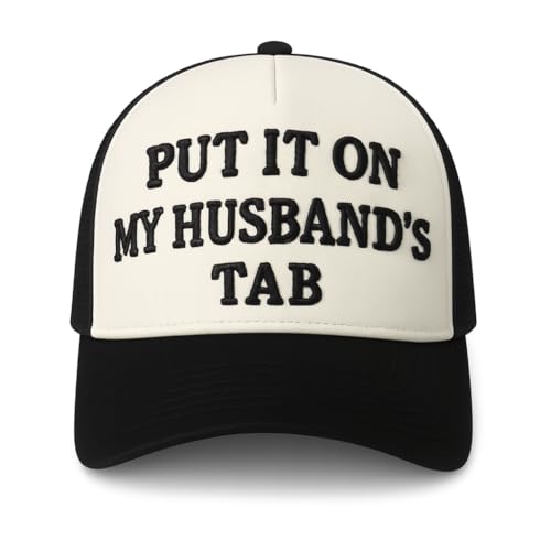 Put It On My Husbands Tab Funny Womens Trucker Hat 3D Embroidered Mesh Cap Adjustable Snapback Retro 5-Panel Baseball Hat