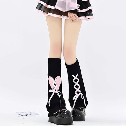 Heart Knit Leg Warmers for Women Y2K Leg Warmers Goth Lolita Ankle Heap Socks Kawaii Harajuku Long Leg Socks Cover2