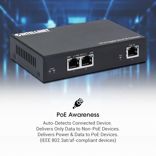 Image of Intellinet 2-Port Gigabit PoE++ Extender, 60W Budget, IEEE 802.3bt | Adds 328 ft. PoE reach; powers cameras, access points or VoIP phones via IEEE 802.3bt /at /af metal housing |561600