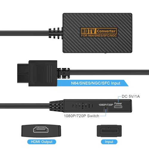 RuntoGOL N64 Gamecube to HDMI Adapter, HDMI Converter for Nintendo Gamecube/Nintendo 64/SNES/SFC Console with Link Cable and USB Cable Accessories