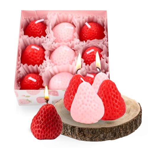 Strawberry Shaped Scented Candle 9 Pcs Mini Soy Wax Small Candles for Bedroom Home Decor Gift for Friends Familys (Red & Pink)