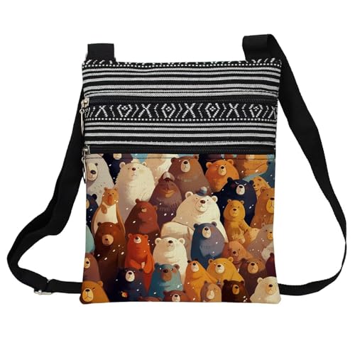 Adorable Teddy Bear Messenger Bag Small Ethnic Pattern Printed Adjustable Strap Crossbody Zipper Bag Adorable Teddy Bear Phone Bag Wallet Cute Shoulder Handbag for Women Friends -2