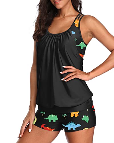 Image of Yonique Two Piece Tankini Bathing Suits T-Back Blouson Swim Tops with Boy Shorts Women Swimsuits Sporty Swimwear