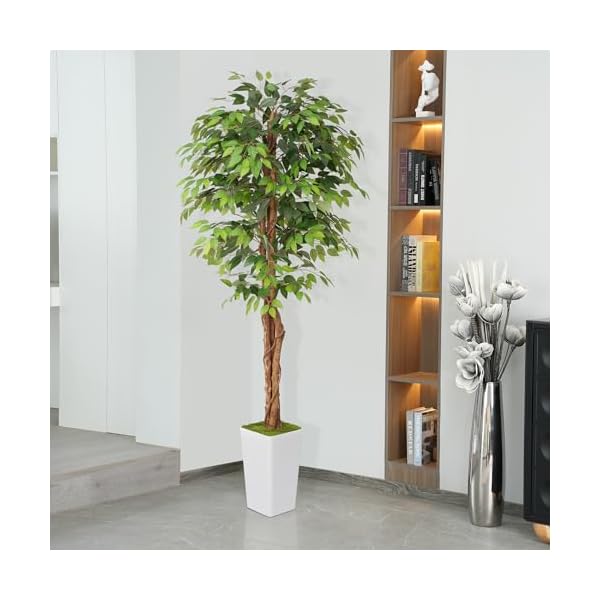Artificial 7ft ficus silk tree with tall planter faux plants indoor with natural wood trunk large tall fake plants for home office living room patio decor  urban country home decor