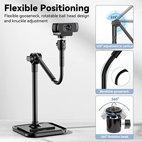 Webcam Ständer mit Handy Halterung, 2 in 1 Einstellbar Schwanenhals Webcam Halterung Schreibtisch mit Handyklemme, Kamara Tischstativ für Logitech C922 C930e C920S C920 C615, Brio 4K, Gopro Hero usw. – Bild 4