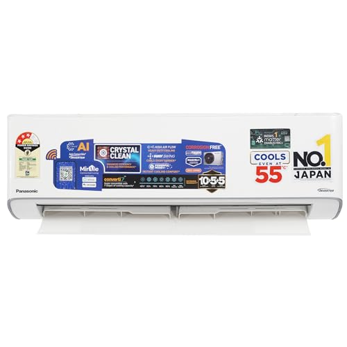 Image of Panasonic EU 7 in 1 Convertible 1Ton 3Star Smart Inverter Split,(100%Copper Condenser, CS /CU-EU12BKY3FM),With MirAie & Matter Certified 55Tested, High CFM & Eco tough Outdoor Crystal Clean Technology