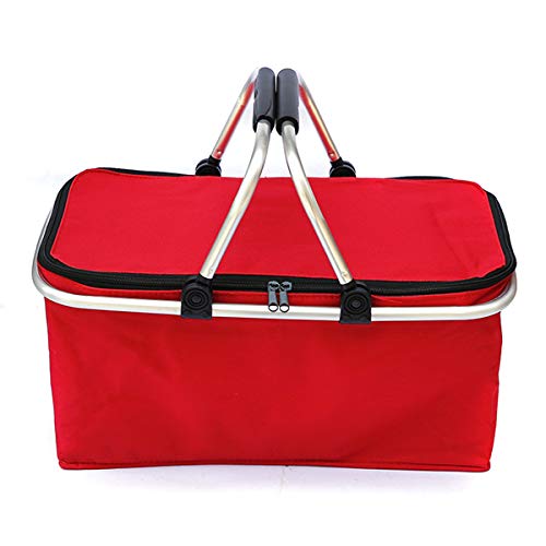 Tmtop 30L Folding Picnic Camping Basket Insulated Shopping Cooler Home Storage Basket - Red