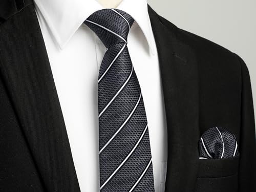 Image of HISDERN Mens Striped Ties Classic Silk Woven Tie and Pocket Square Set Formal Business Necktie Handkerchief for Wedding