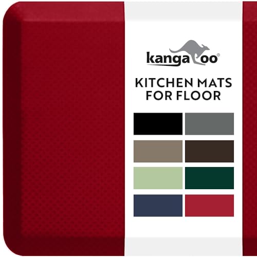 KANGAROO Thick Ergonomic Anti Fatigue Mats for Kitchen Floor, Cushioned Standing Office Desk Mat, Waterproof Scratch Resistant Topside, Supportive All Day Comfort Padded Foam Rugs, 20x32, Red