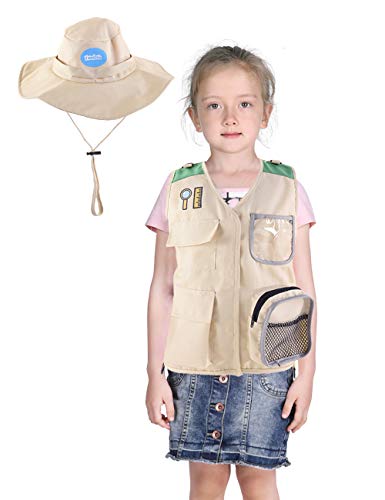 familus Kids Safari Explorer Costume Cargo Vest and Hat for Outdoor Adventure, Dress