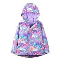 Girls Unicorn Fleece Rain Jackets Lightweight Waterproof Hooded Raincoats Windbreakers