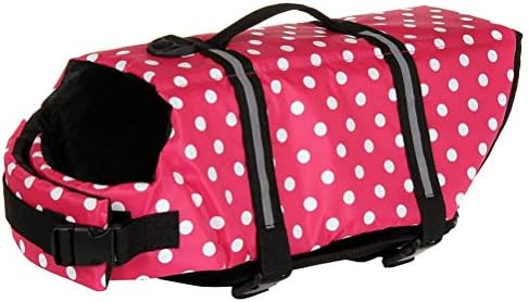 ChezAbbey Dog Life Jacket Adjustable Dog Lifevest Swimsuit Safety Vest Apparel Lifesaver Coat for Small Large Cats Puppy Kitty with Handle Reflective for Swimming and Boating Pink Dot XS