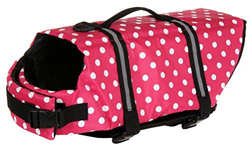 Chezabbey Dog Life Jacket Adjustable Dog Lifevest Swimsuit Safety Vest Apparel Lifesaver Coat For Small Large Cats Puppy Kitty With Handle Reflective For Swimming And Boating Pink Dot Xs #TOP3