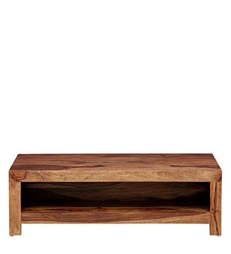 Image of Sheesham Wood Centre Coffee Table with Open Bottom Shelf for Living Room Home | Solid Wood Outdoor Teapoy Tea Table Storage for Garden and Hotels | Teak Finish | 40x22x14 Inch
