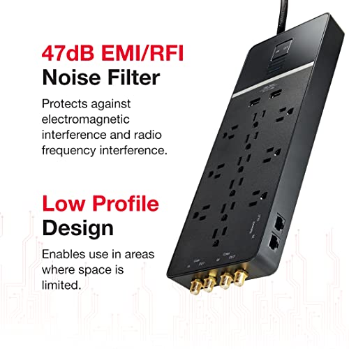 Rocketfish 12-Outlet/2-Usb Surge Protector Strip - Provides Protection & Convenient Mobile Phone Charging - Black #TOP5