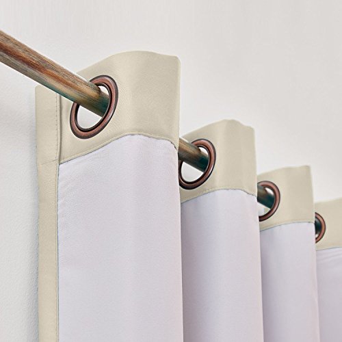 Cololeaf Blackout Curtains Faux Silk Satin With White Liner Thermal Insulated Window Treatment Panels For Bedroom Living Room, Grommet Top, Beige 84Wx102L Inch (1 Panel) #TOP3