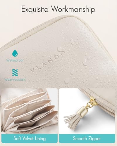 Vlando Small Travel Jewelry Case,Travel Gifts for Women,Jewelry Pouch Bags with Zipper,Velvet Jewelry Organizer Storage Bag for Bracelet Rings Earring-Cream White3