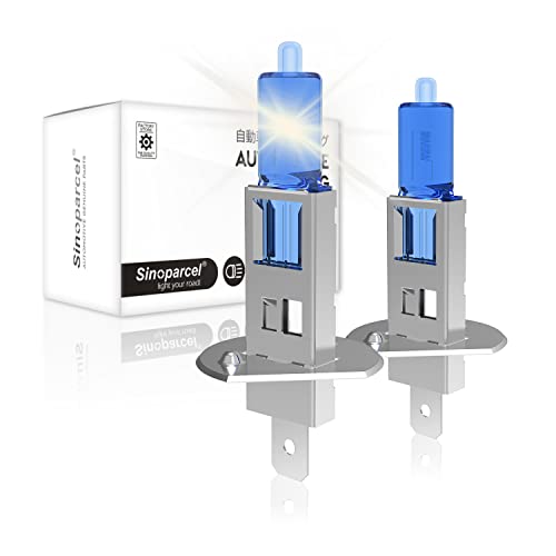 Sinoparcel Lampadine H1 per fari, 150% più luminose, 12 V, 55 W, 3800 K, per abbaglianti o anabbaglianti, fendinebbia, ricambio alogeno, plug and play, IP67, 2 pezzi