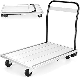 COSTWAY 350kg Folding Platform Truck, Heavy Duty Flat Bed Trolley with 4 TPR Wheels and Handle, Aluminum Alloy Sack Barrow Cart for Luggage Transport