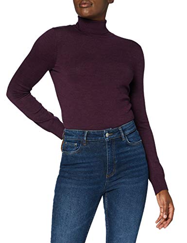 MERAKI Women's Fine Merino Wool Turtle Neck Jumper, Red (Berry Marl), XS (US 0-2)