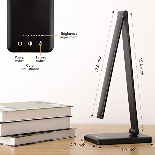 Led Desk Lamp, Hmfuntm Desk Lamp With Usb Charging Port, 5 Color Modes, 10 Brightness, Natural Light, Eye Caring Reading Lamp, Desk Light For Home Office, Table Lamp, Touch Control, Auto-Timer, Black #TOP4