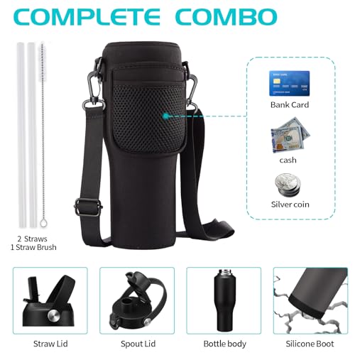 Image of 40 OZ Stainless-steel Insulated Water Bottles - Cold 48H & Hot 24H, Leak-Proof Metal Water Flask with Sleeve, Protective Boot, BPA Free Vacuum Insulated 40oz Water Bottle Fits In Cup Holder