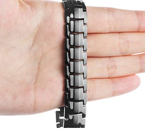 Pulseira Bracelete Magnética de Aço Inox Titânio - Preta