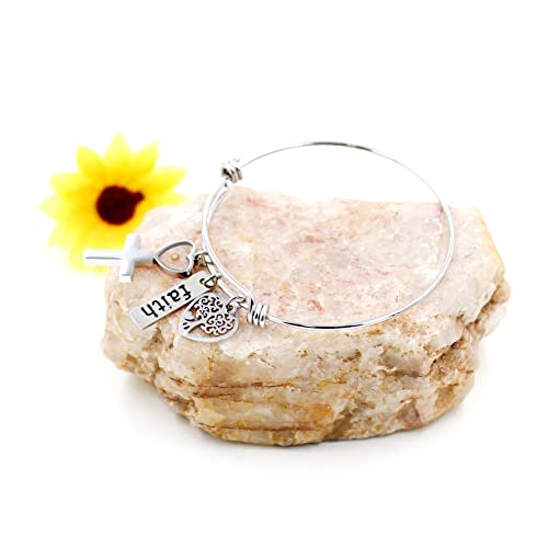 Image of Uloveido Stainless Steel Tree of Life Bangle Mustard Seed Pendant Faith Cuff Bracelet Gifts for Women Teen-Girls Y639