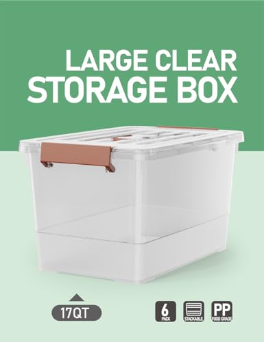 Image of WYT 6 Pack 17qt Clear Plastic Storage Bin with Lid and Latching Buckles, Stackable Tote Organizing Box with Handle