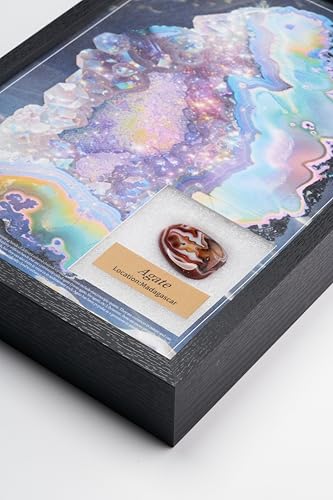 Image of Natural Mineral Specimen Shadow Box, Geology Collection Display Case, Home Decor Wall Art Tabletop Display with Real Rocks Crystals, Gift for Birthday Christmas Housewarming Children's Day(Agate, 9X12.75)