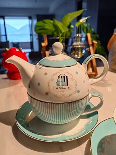 Ybk Tech Euro Style Teapot Cup& Saucer Set Art Bone China Ceramic Tea Coffee Cup For Breakfast Home Kitchen (Blue Stripe) #TOP2