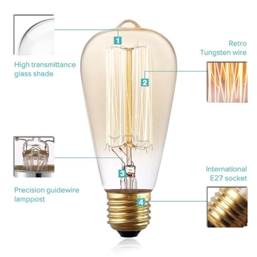 Image of fizzytech E27 Base 230 Lumens Antique Vintage Edison Glass Bulb with Squirrel Cage Filament Amber 40W Light Bulb One Unit