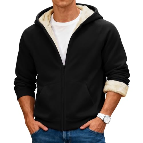 HYYGOCCTV Zip Up Hoodie Men Big And Tall Sweatshirts For Men Oversized Long Sleeve Fleece Lined Y2K Tactical Hoodies Streewear Vintage Winter Clothes Sports Plain Drawstring With Pockets Black M