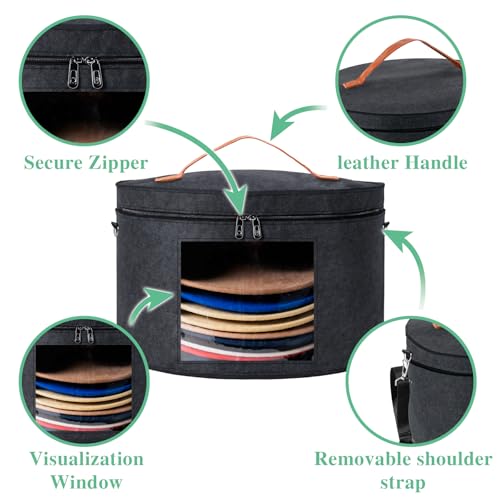 Hat Box, Round Hat Storage Boxes for Women & Men, Foldable Felt Hat Boxes with Lids, Carrying & Storing Various Types of Hats, FoldableTravel Cap Boxes (16.5" D x 9.5" H, Dark gray)