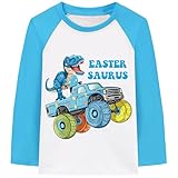 DDSOL Boys Easter Day Shirts Monster Truck Dinosaur Hug Egg Cotton Long Sleeve Tshirt Top Easter Saurus Kid Tee Clothes 4T