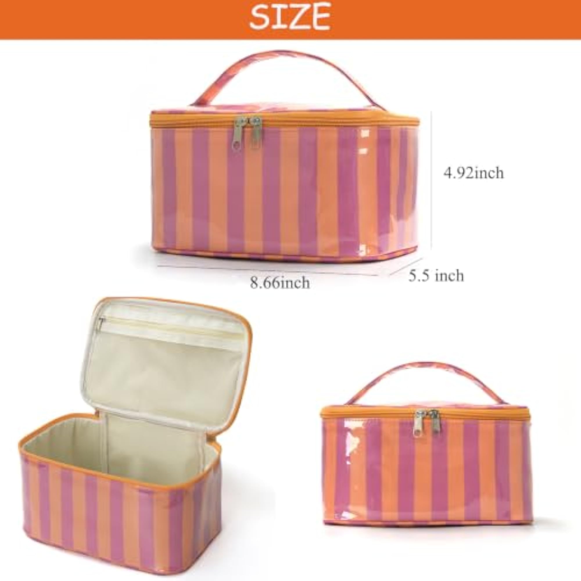 Waterproof Striped Cosmetic Bag, Large Travel Case