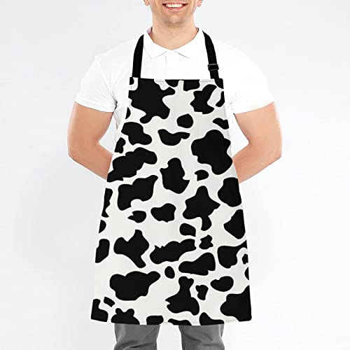 Laoenp Cow Pattern Kitchen Aprons No Pocket, Chef Apron For Womens And Mens, Cooking Apron Adjustable Neck Buckle | 27 X 29 In | Black And White #TOP2
