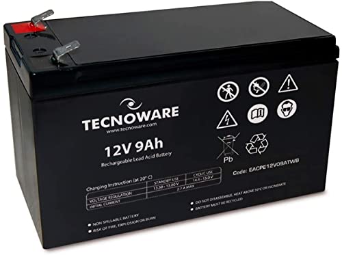 Tecnoware 12V Charge 9 Ah Lead-Acid Sealed Battery - for UPS, video surveillance and alarm systems - 2.5 Inch Faston connection - Dimensions 6 x 3.7 x 2.6 Inch