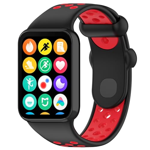 Lonkenn Silicona Correa Compatible con Xiaomi Redmi Watch 5/Redmi Watch 4/Smart Band 9 Pro/Smart Band 8 Pro, Suave Silicona Pulseras de Repuesto, Correa de Repuesto Transpirable-Negro + Rojo