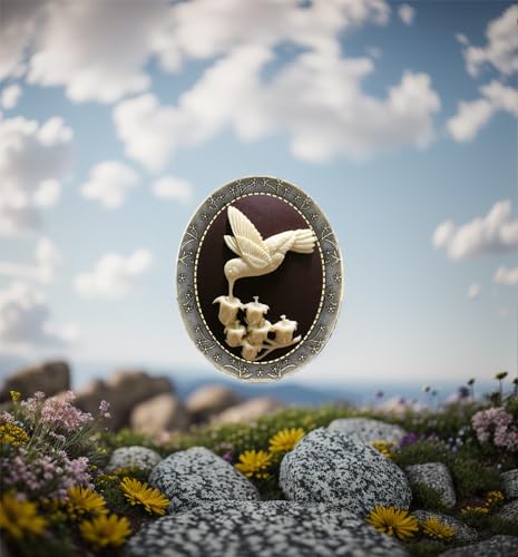 Image of Floral Pin Brooch Antique Brass Flower Decor Fashion Cameo Jewelry Pouch for Gift
