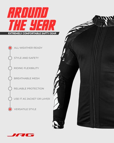 J.A.G. Motorcycle Mesh Shirt for Men with CE Certified Protective Padded Armors | All Season Motorcycle Riding Shirt (US, Alpha, Small, Regular, Regular, Black White) - Thumbnail 4