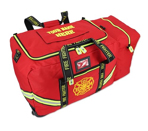 Lightning X Fireman's Value Edition XL Firefighter Step-in Turnout Gear Bag w/Wheels, Helmet Pocket and Custom Embroidered Name - RED