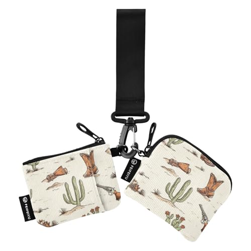 Cactus and Boots Gun Beige Women's Card Cases Change Holder Large Capacity Wristlet Wallet Key Holder with Zipper Pocket for Ladies Girls 2 Pcs - Main Image